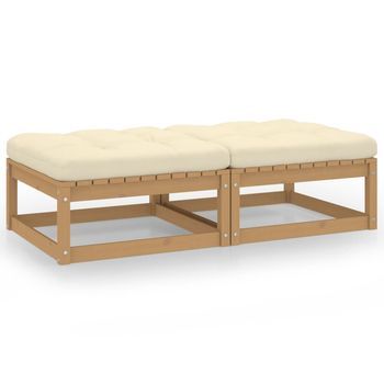 2 Piezas Reposapiés De Jardín | Otomana De Jardín | Taburete De Jardín Con Cojines Madera Maciza De Pino Cfw87287