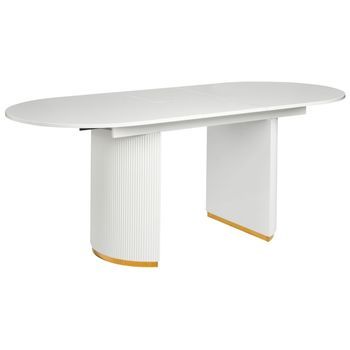 Mesa De Comedor Ovalada Extensible Con Hoja Mariposa Tablero Brillante Estilo Glamuroso Blanco Dulverton