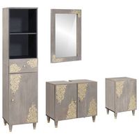 juego de muebles de bano 4 uds gris madera de mango maciza vidaxl