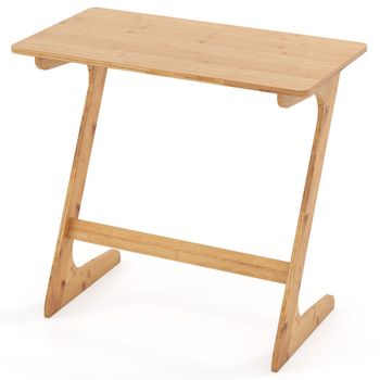 Costway Mesa Auxiliar de Bambú para Sofá con Amplia Superficie Escritorio para Portátil que Ahorra Espacio Montaje Rápido de Aperitivos Natural