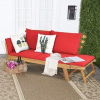 sofa cama convertible patio madera acacia apoyabrazos ajustable cojines 2 plazas rojo 198x75x75 cm
