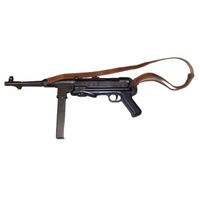 replica de ametralladora mp40 9mm disenado por heinrich vollmer de erma en alemania en la segunda guerra mundial 1940  con correa de piel con canon ciego no dispara para decoracion