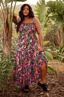 yours vestido largo rosa tropical de tirantes con cuerpo fruncido mujer curvy y tallas grandes yours