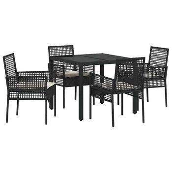 Conjunto De Comedor De Jardín 5 Piezas | Mueble De Jardín Negro Ratán Sintético