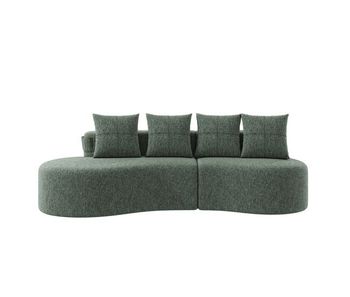 Sofá de lino con 4 cojines - relleno de espuma de alta densidad + resortes, portavasos y bolsillo lateral - verde