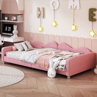 cama sofa infantil acolchada multifuncional con respaldo y reposabrazos de tela teddy 90x200 cm rosa