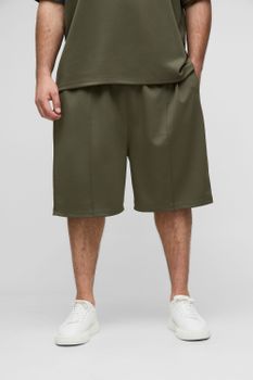 Pantalón Corto Plus Oversize De Scuba Con Caída En La Entrepierna Y Alforza, Verde