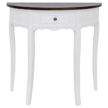 Mesa Consola | Mesa De Entrada | Mesa Auxiliar Semicircular Con Cajón Blanca Y Superficie Marrón
