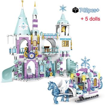 742 Piezas Friends Princess, Castillos de Hielo de Lujo, Casa de Juegos, Figuras de Caballos de Nieve, Bloques de Construcción de Películas, Juguete para Niñas