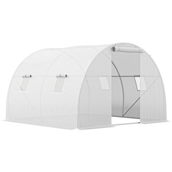 Outsunny Invernadero de jardín túnel 9 m² 4 ventanas, puerta enrollable con cremallera chasis acero galvanizado, lona PE 3 x 3 x 2 m blanco   Aosom España