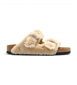 Birkenstock para mujer. 1030275 Sandalias rizona Shearling Rivet Logo (Ajuste Regular) beige (37), Plano, Ninguno, Casual