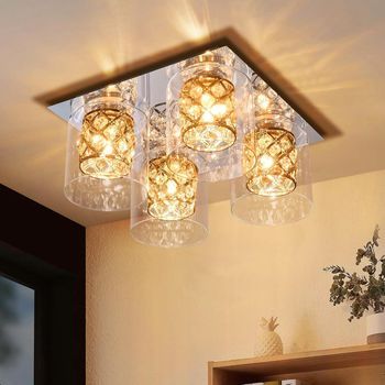 Lámpara De Techo De Cristal Transparente De 4 Luces Para Sala De Estar Y Cocina Zmh