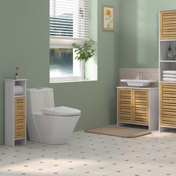 Conjunto De 1 Mueble Bajo Lavabo+1 Columna De Mdf Bambú Homcom
