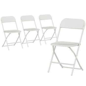 HOMCOM Set de 4 Sillas Plegables con Orificios de Drenaje en Plástico y Metal, 45x49x79.5 cm, Blanco   Aosom España