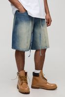 regular fit panelled embroidered jorts azul