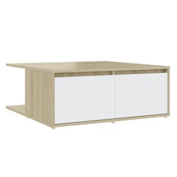 Mesa De Centro，mesa Auxiliar，mesa De Café Madera Contrachapada Blanco Y Roble 80x80x31 Cm