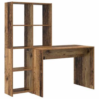 Escritorio | Mesa De Trabajo Con Estante Madera Envejecida 138,5 X 55 X 143 Cm