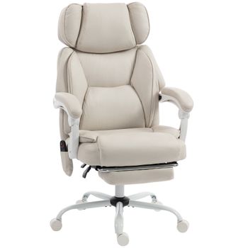 HOMCOM Silla de Escritorio Ejecutiva Reclinable con Masaje Vibratorio Calor Lumbar Reposacabezas 70x75,5x122,5 cm Crema   Aosom España