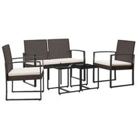 conjunto comedor jardin 5 uds  mueble jardin mesa y sillas y cojines pp aspecto ratan marron