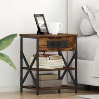 mesita de noche 2 uds - mueble para dormitorio - madera y acero - roble ahumado 41x31x51cm