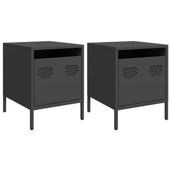 Pack 2 Uds Mesitas De Noche | Mesilla De Noche Acero Negra 35x39x43,5 Cm