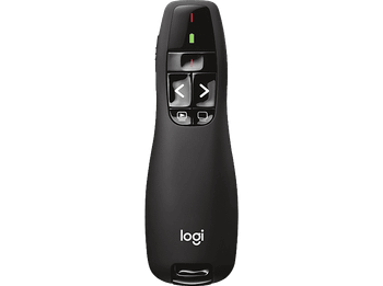 Presentador - Logitech Wireless Presenter R400, Puntero láser, Inalámbrico, Receptor USB, Radio hasta 15m, Windows, Botones, Negro