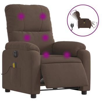Sillón Reclinable De Masaje Eléctrico Tela De Microfibra Marrón Vidaxl