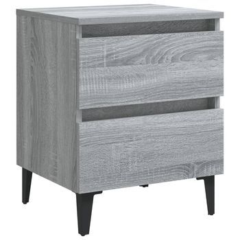 Mesita De Noche | Mesa Auxiliar | Mesilla Con Patas De Metal Gris Sonoma 40x35x50 Cm