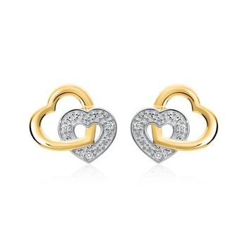 Pendientes corazón de oro 14 quilates con diamantes