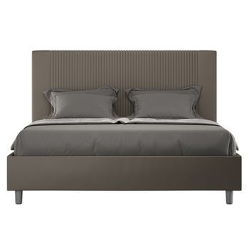Cama Moderna Con Cabecero De Rayas Verticales Acolchado En Símil Piel Bazen-color Marrón-ropa De Cama 140x200 Cm