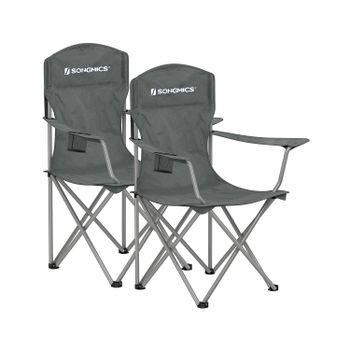 Sillas de Camping Exterior Respaldo Alto Apoyabrazos Bolsillo para Tazas, Gris Pizarra