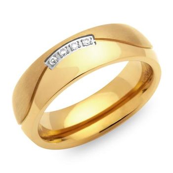 Anillo acero inoxidable circonita dorado 6 mm ancho