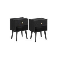 mesita de noche con cajon y compartimento de almacenamiento abierto negro ebano  juego de 2