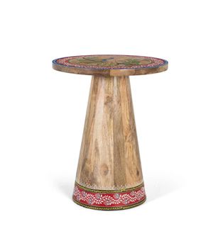 Mesa auxiliar de madera de mango con detalles pintados a mano