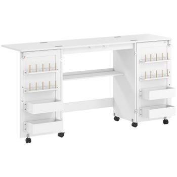 HOMCOM Mesa de Costura Plegable con 2 Puertas Magnéticas 4 Cajas y Soportes para Carretes Blanco   Aosom España