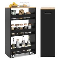 carro de almacenamiento estrecho de 4 niveles costway carrito auxiliar 475x25x80 cmnegro y natural