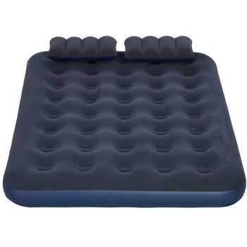 Colchón Hinchable Doble 203x152x22cm Con Bomba Manual Y Dos Almohadas, Pvc, Azul