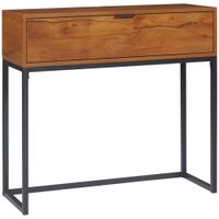 homcom mesa consola mesa de entrada con cajon y patas de acero para sala entrada pasillo 80x30x76 cm madera natural   aosom espana