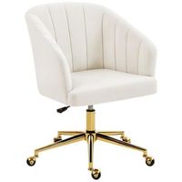 silla de oficina efecto terciopelo giratoria con altura ajustable y base de acero blanco crema