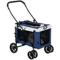 pawhut cochecito para perros plegable con vagon desmontable 4 puertas con cremallera 2 correas de seguridad y cojin azul   aosom espana