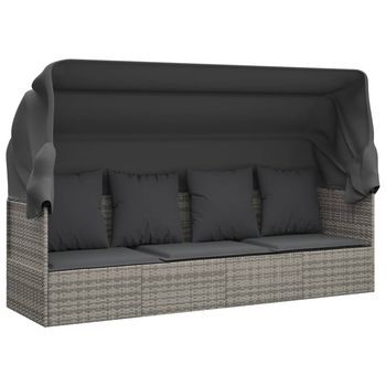 Sofá Tumbona De Jardín | Sofá De Exterior Con Toldo Cojines Ratán Sintético Gris
