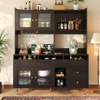 aparador alto - mueble para comedor - mdf y vidrio - negro y dorado 145x39x171cm