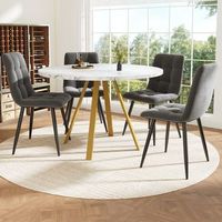 conjunto mesa y 4 sillas - comedor - mdf metal y terciopelo - blanco y gris 80x80x75cm