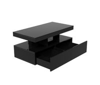 mesa de centro negra lacada alto brillo con luces led rgb y dos cajones