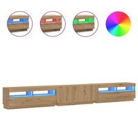 mueble tv  mueble de salon  mesa de tv luces led madera roble artisan 300x35x40 cm
