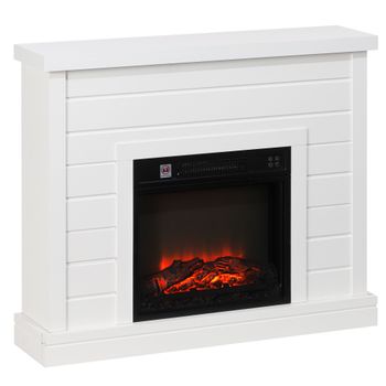 HOMCOM Chimenea Eléctrica 1800W con Efecto de Llama Mando a Distancia Temporizador Semanal para Sala 30 m² Blanco   Aosom España