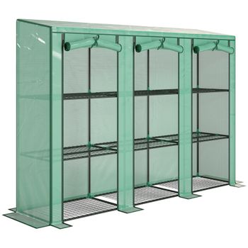Outsunny Invernadero de Exterior de 3 Niveles con Puerta Enrollable con Cremallera 9 Estantes Cubierta de PE 215x46x151cm Verde