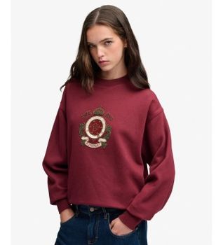 Superdry para mujer. W2012721A Sudadera Crest Loose burdeos (XS), Casual, Algodón
