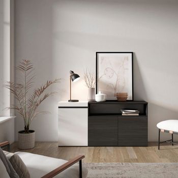 Aparador efecto madera blanco y negro 150x35x75cm