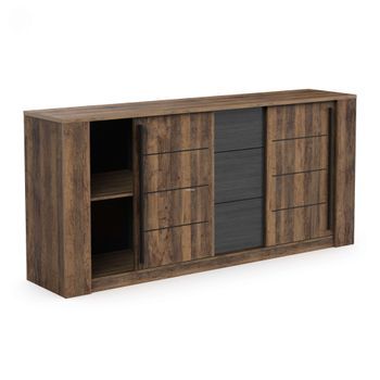 Aparador Salón Mónaco Con Almacenaje Roble Saloon Y Negro Estructurado 206 Cm